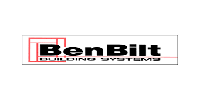 Logo for BenBilt Building Systems: black text, red and white framing with
