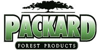 Logo for Packard Forest Products with green text and a tree graphic above.
