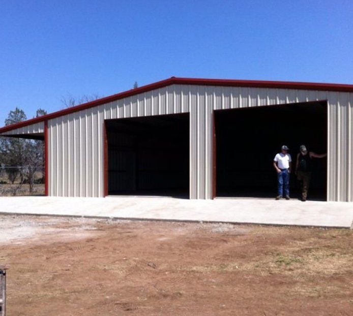 metal shop with maroon trim