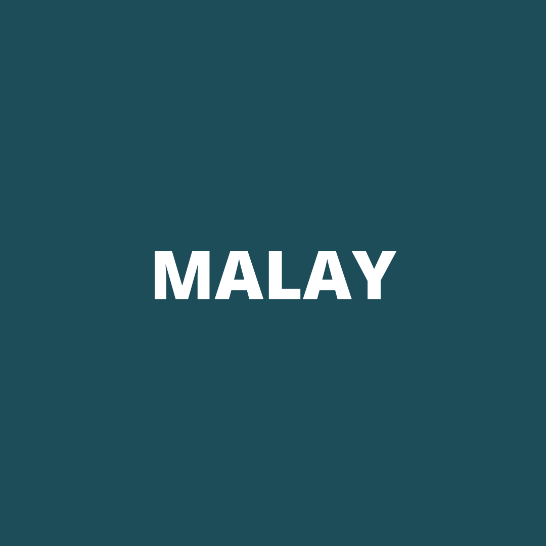 The word malay is on a blue background.