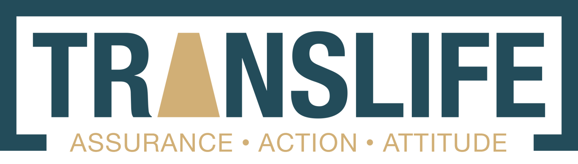 A blue and white logo for translife assurance action attitude