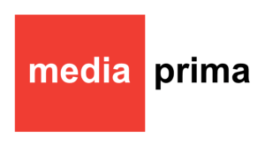 A red and white logo for media prima