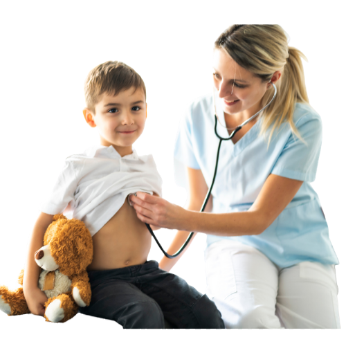 A doctor and smiling boy for medical building cleaning service