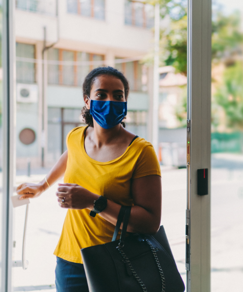 Customer wearing  a COVID face mask
