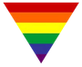 A rainbow coloured upside down triangle on a white background