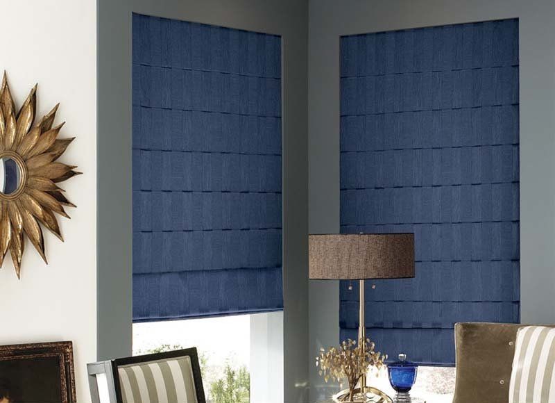 blue drapery on window