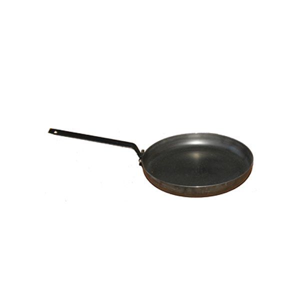 A frying pan with a black handle on a white background