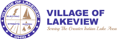Village of Lakeview logo with blue emblem and text, featuring the slogan “Serving The Greater Indian Lake Area”