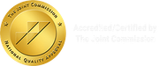 The Joint Commission accredited seal in gold with faint “Accredited/Certified by The Joint Commission” text