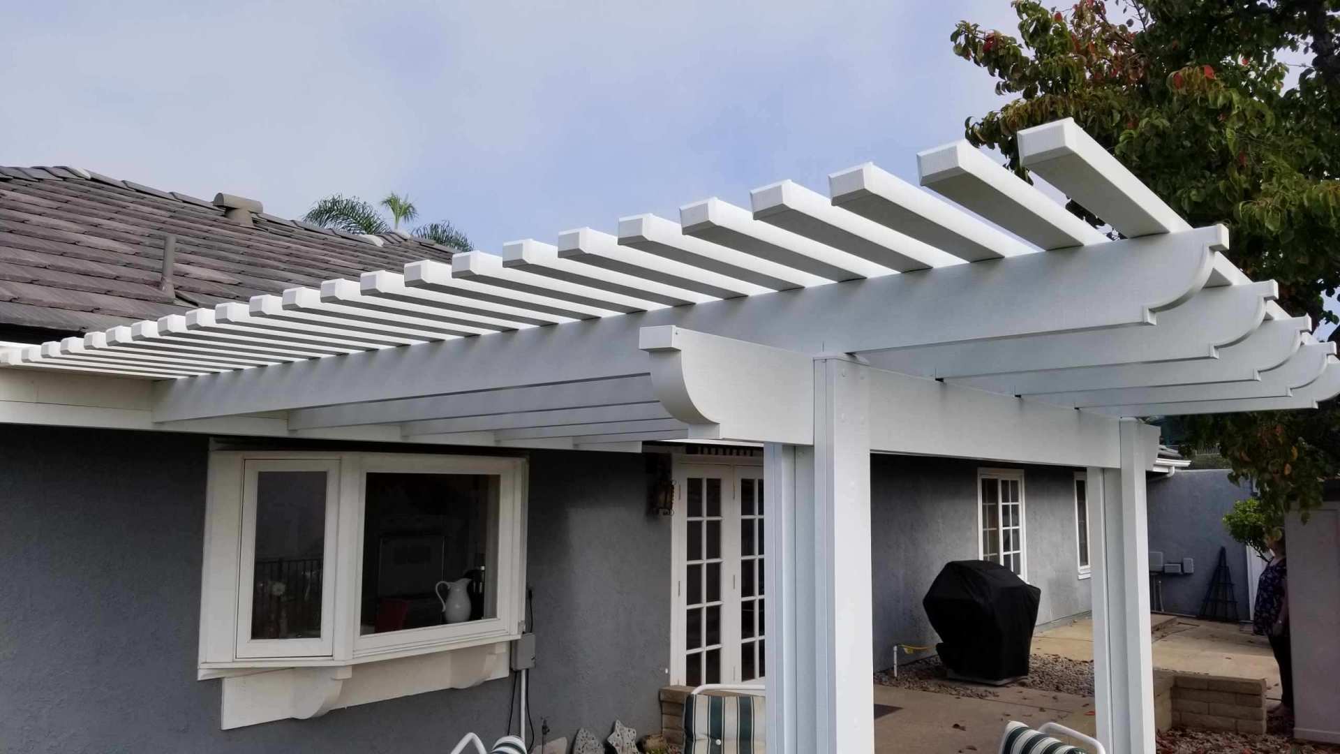 Iron Fence Installation — White Aluminum Patio Cover in Anaheim, CA