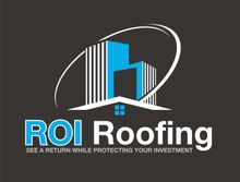 A logo for roi roofing that says see a return while protecting your investment