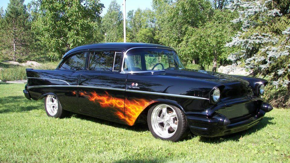 Classic car with flames