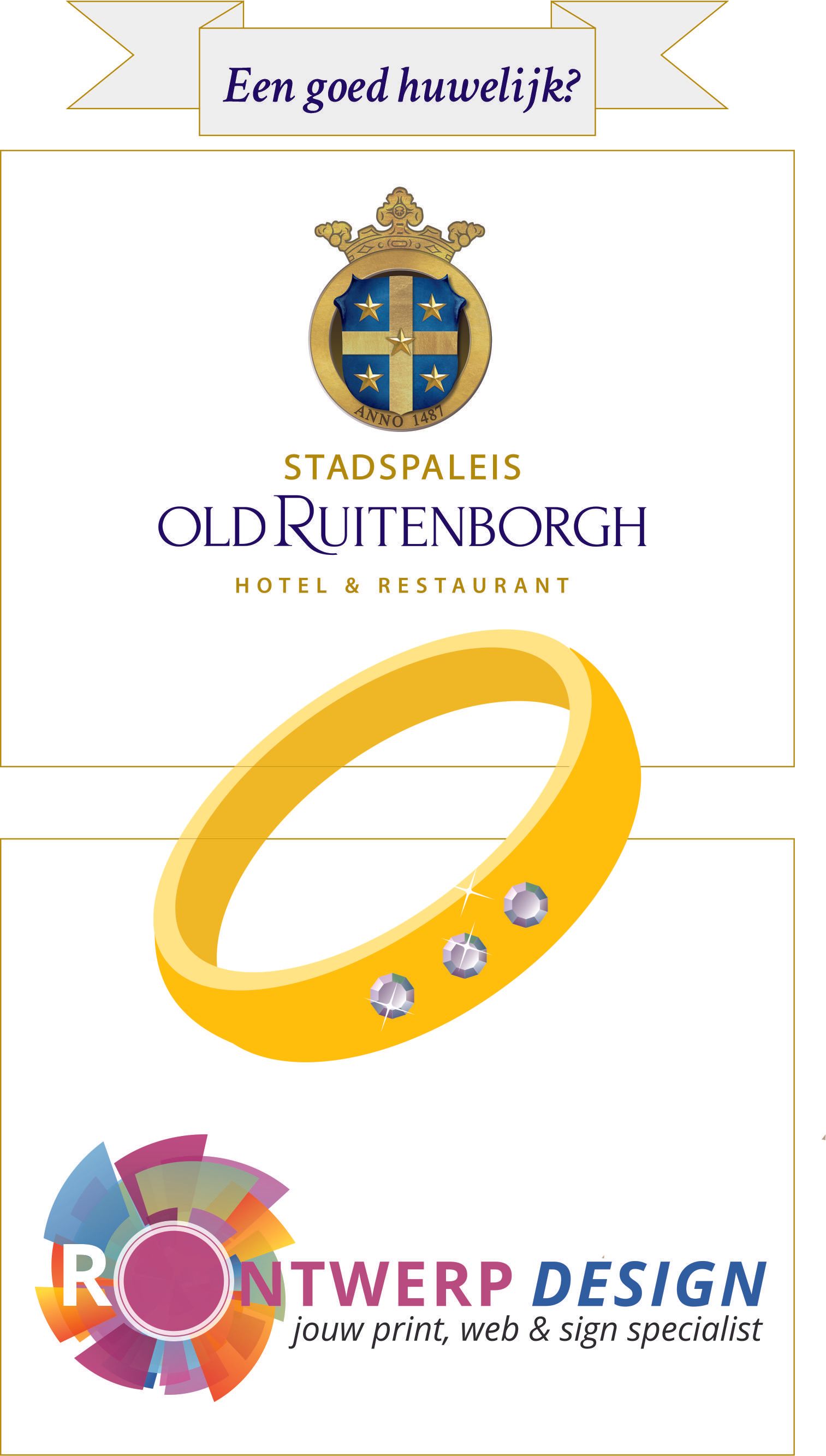 Een afbeelding van een gouden ring met diamanten erop