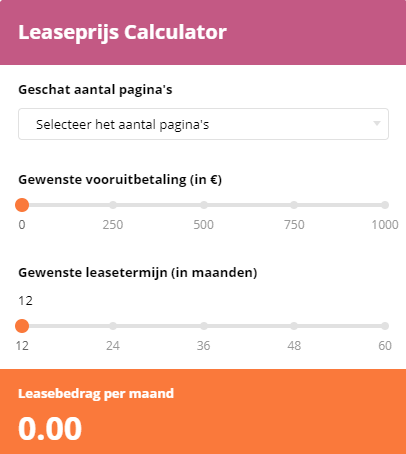 Een screenshot van een leaseprijscalculator in een vreemde taal