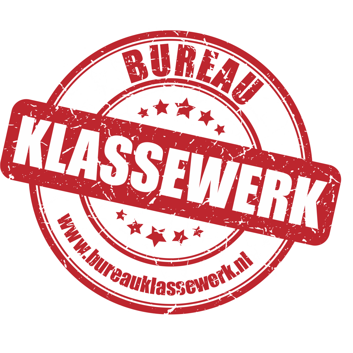 Een rood-witte stempel met de tekst bureau klassewerk