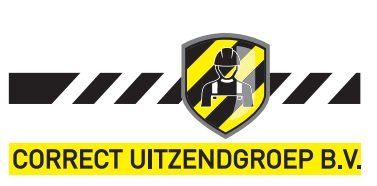 Een zwart en geel logo voor correcte uitzendgroep bv