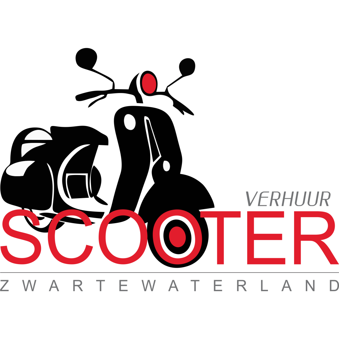A black and red logo for scooter verhuur zwartewaterland