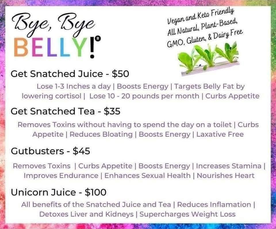 A poster that says bye bye belly on it