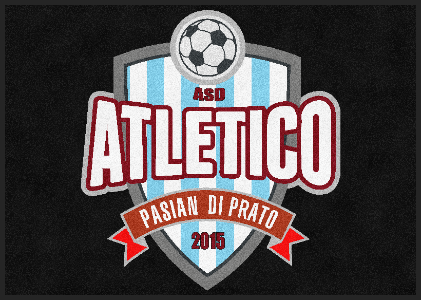 Logo della società calcistica ASO Atletico Pasian di Prato 2015 con pallone e scudo rosso-bianco