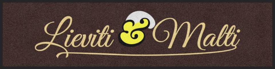 Logo Lievità & Mali in caratteri dorati su sfondo marrone scuro con texture.