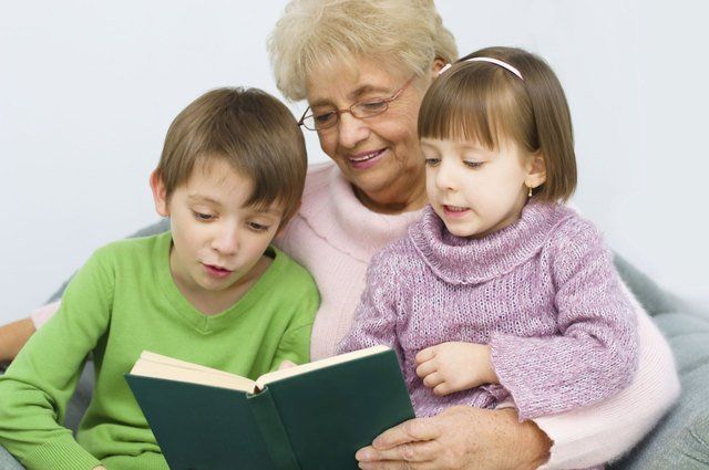 Grandmother reading to grandchildren