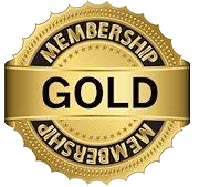 Gold membership badge. Gold and black seal with