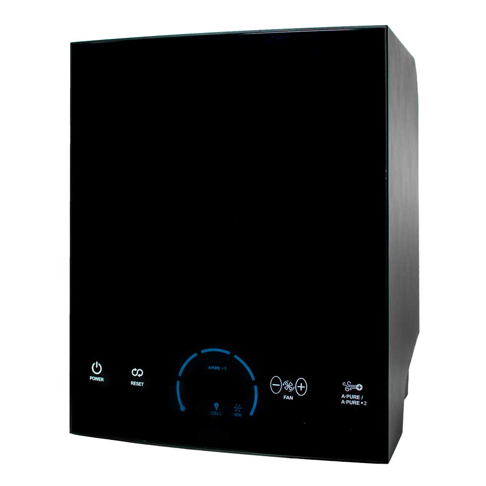 Air Filtration — Kalamazoo, MI — Suburban Heating & Air Conditioning Black wall-mounted water purifier with a blue display and control panel.