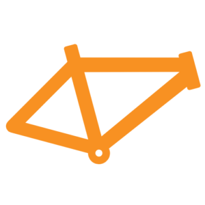 Oranje geometrisch fietsicoon op een witte achtergrond