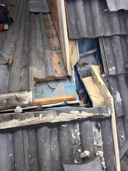 Roof repair work in progress