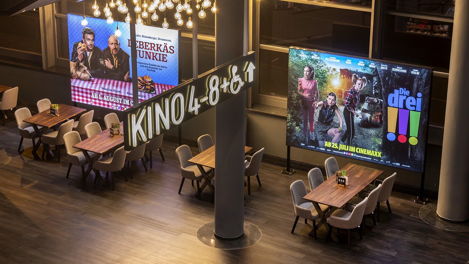 cinema chairs and steel tables