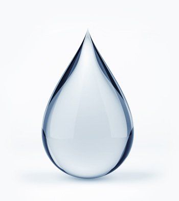 portable water Clear water droplet, blue and transparent, with a white background.