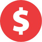 affordable pricing White dollar sign symbol in a red circle.