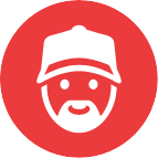 clean thorough and trustworthy White bearded man wearing a cap in a red circle.