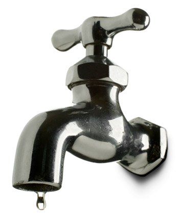 fixed fast! Shiny, metallic faucet with a single water droplet falling.