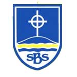 A blue and white shield with a cross on top of it.
