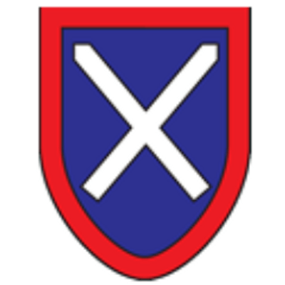 A blue and red shield with a white cross on it