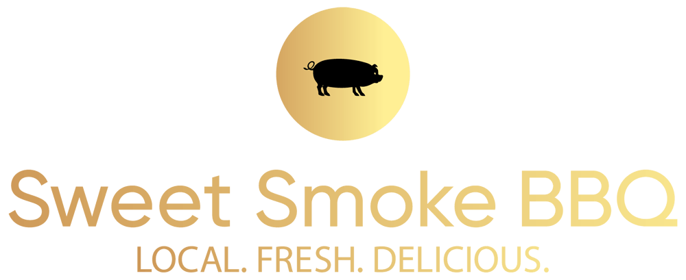 Sweet Smoke BBQ logo with pig silhouette and tagline “Local. Fresh. Delicious.”