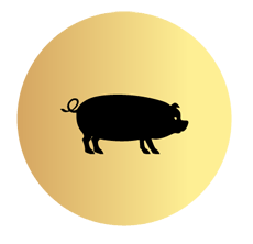 Black pig silhouette on a pale yellow circle background