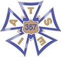 IATSE Local 357 emblem: blue cross-shaped design with gold lettering and a shield in the center.