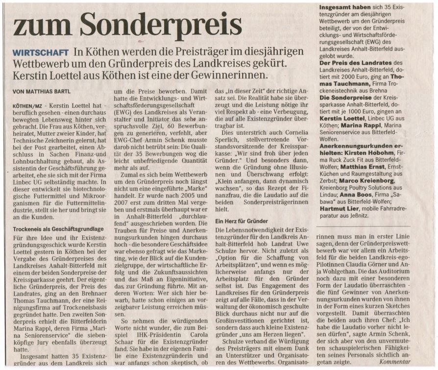 Linbec bekommt den Sonderpreis