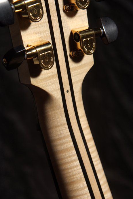 Rear headstock Dinah in quilted maple and alpine spruce