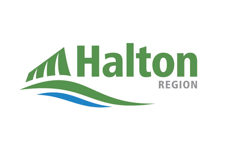 The halton region logo is green and blue with a river in the background.
