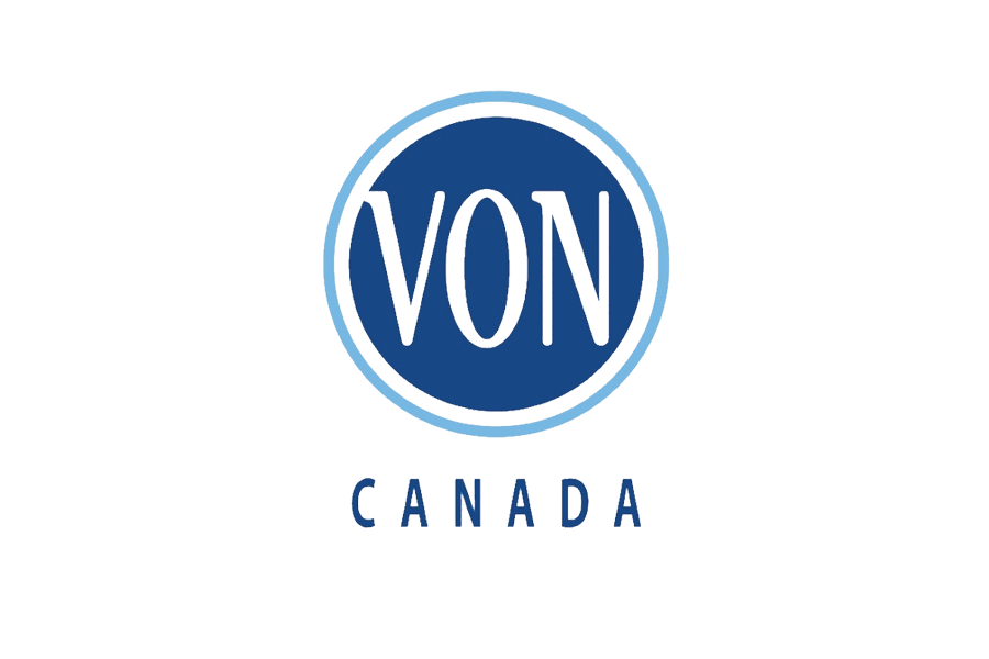 A blue and white von canada logo on a white background