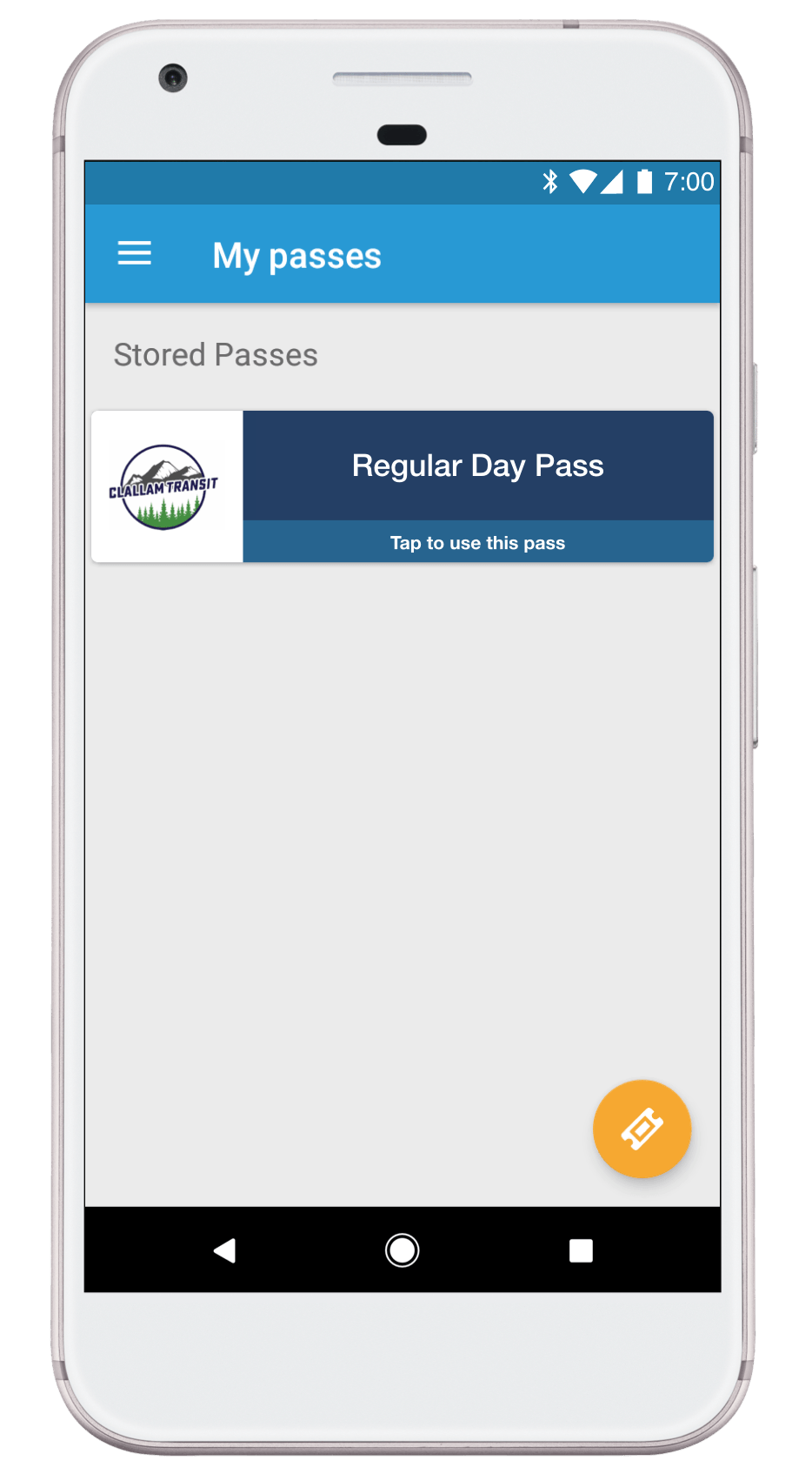 Example of the page with your stored passes on the Token Transit application.