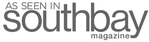 “As seen in Southbay magazine” logo in gray and black text on a white background