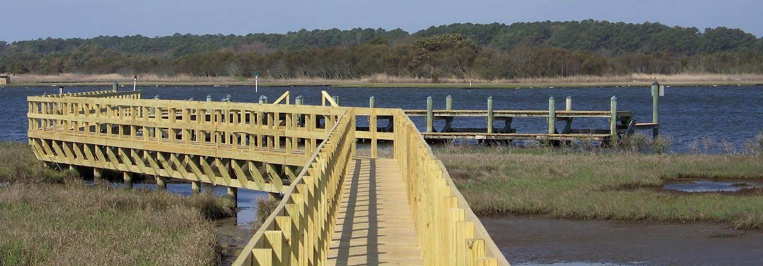 Newly constructed pier with boat lift
