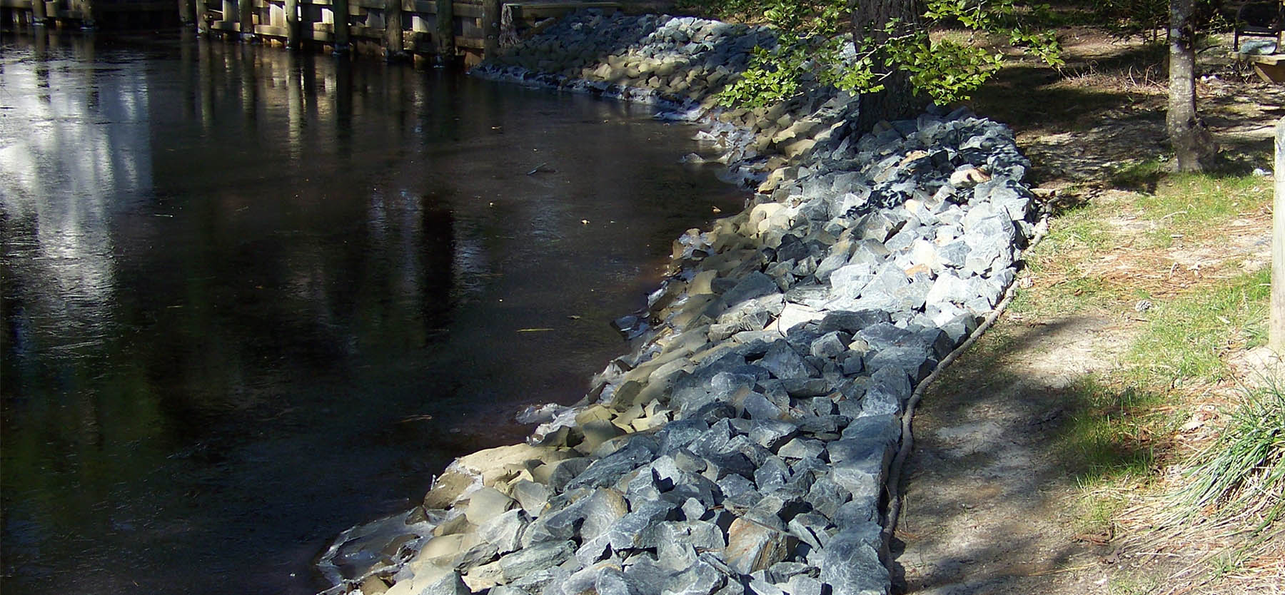 Rip rap protecting shoreline and environment
