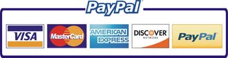 A paypal logo with logos for visa mastercard and american express