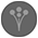 A black and white icon of a flower in a circle.