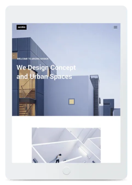 Website for Lirrac Design: Blue and white architectural rendering on a tablet screen.